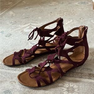 Crown Vintage Maroon Lace-Up Sandals